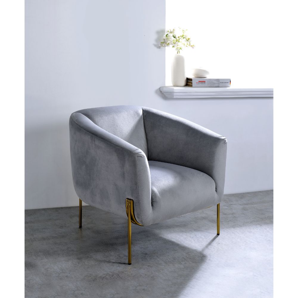 ACME Carlson Gray Velvet & Gold Accent Chair Model 59790