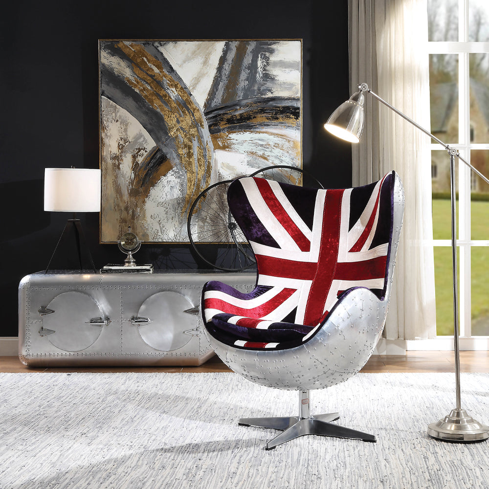 ACME Brancaster Pattern Fabric & Aluminum Accent Chair with Swivel Model 59835