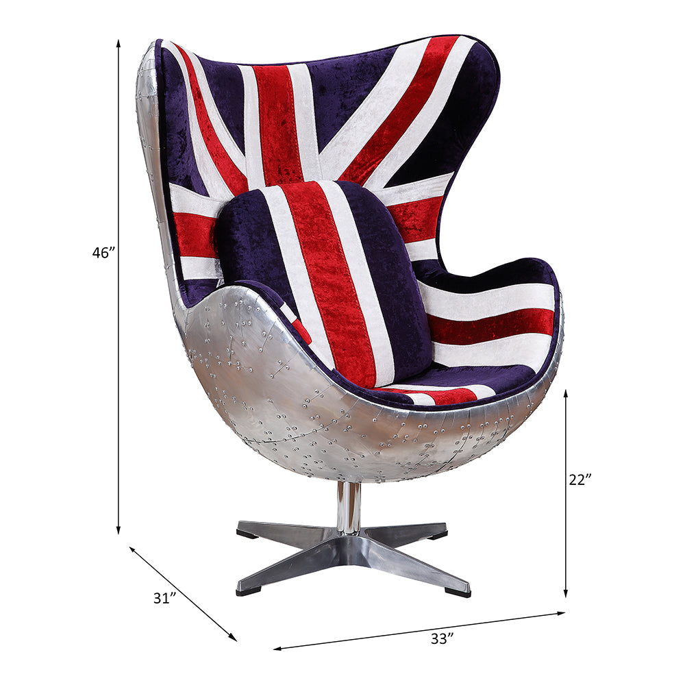 ACME Brancaster Pattern Fabric & Aluminum Accent Chair with Swivel Model 59835