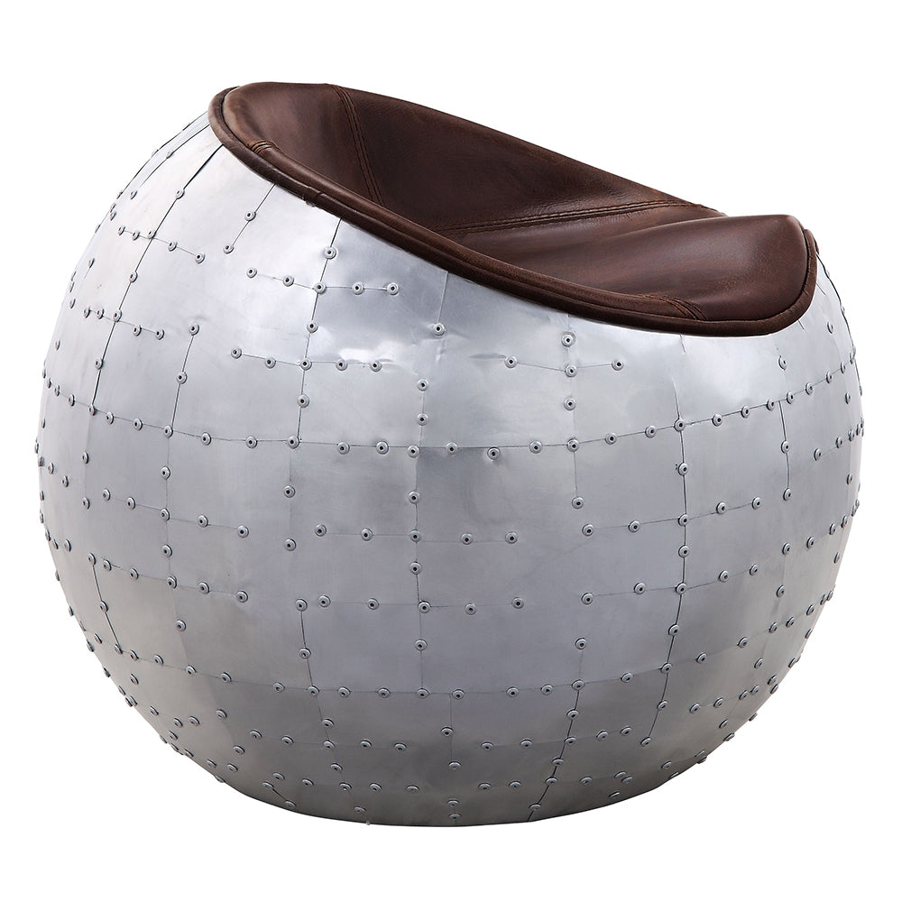 ACME Brancaster Retro Brown Top Grain Leather & Aluminum Ottoman Model 59836