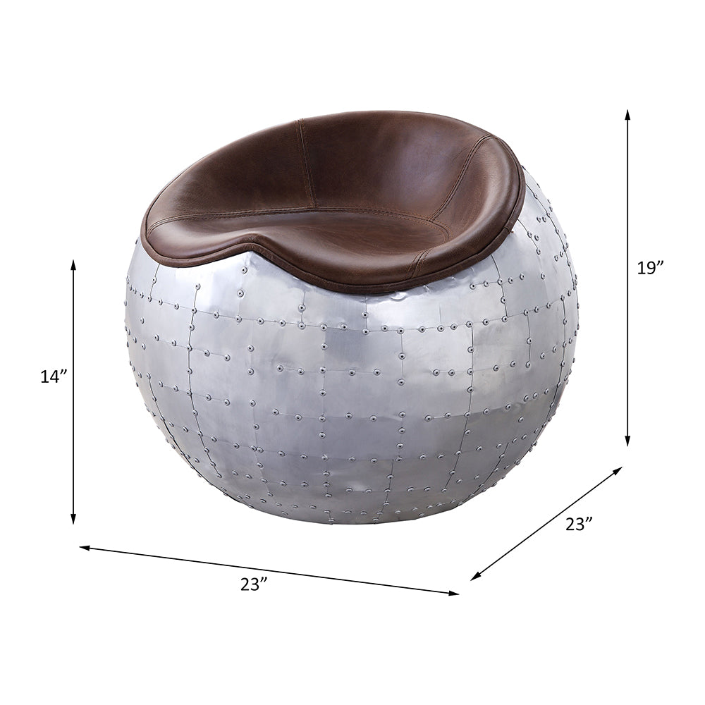 ACME Brancaster Retro Brown Top Grain Leather & Aluminum Ottoman Model 59836