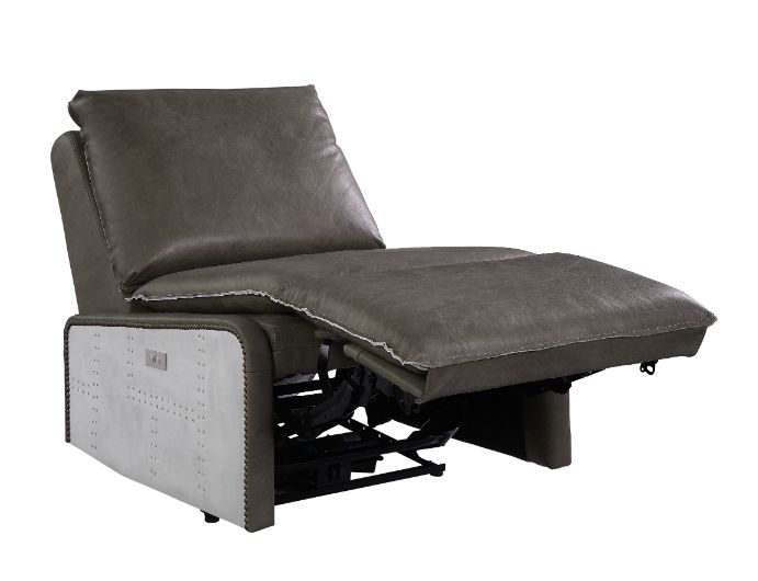 ACME Metier Gray Top Grain Leather & Aluminum Power Motion Recliner Model 59940