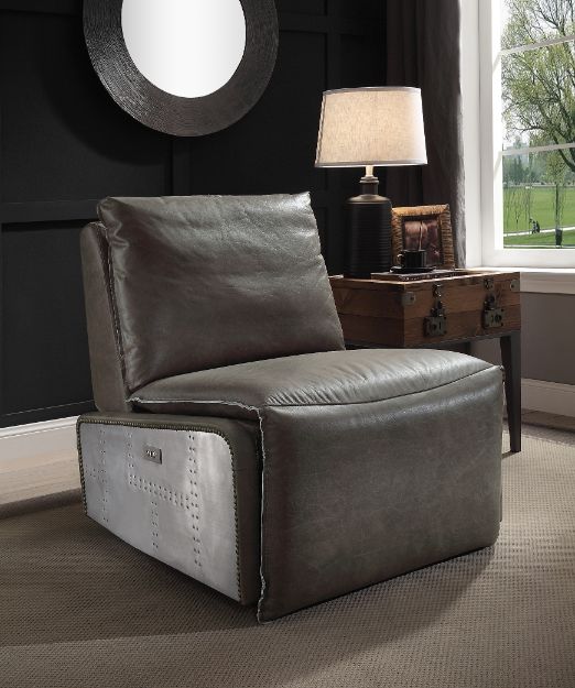 ACME Metier Gray Top Grain Leather & Aluminum Power Motion Recliner Model 59940