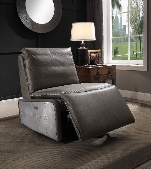 ACME Metier Gray Top Grain Leather & Aluminum Power Motion Recliner Model 59940