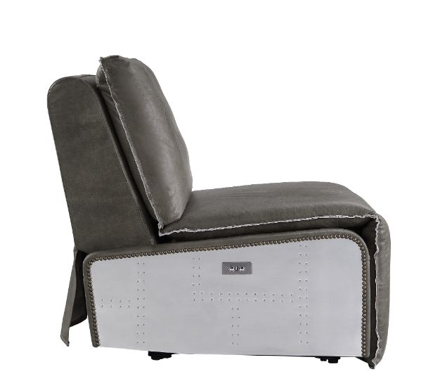 ACME Metier Gray Top Grain Leather & Aluminum Power Motion Recliner Model 59940