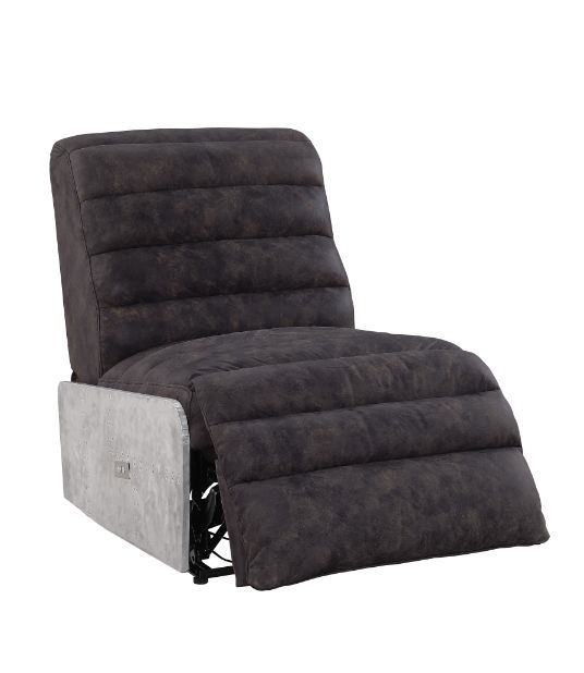 ACME Okzuil Two Tone Gray Top Grain Leather & Aluminum Power Motion Recliner Model 59941
