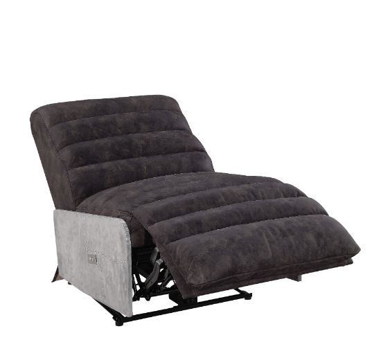ACME Okzuil Two Tone Gray Top Grain Leather & Aluminum Power Motion Recliner Model 59941