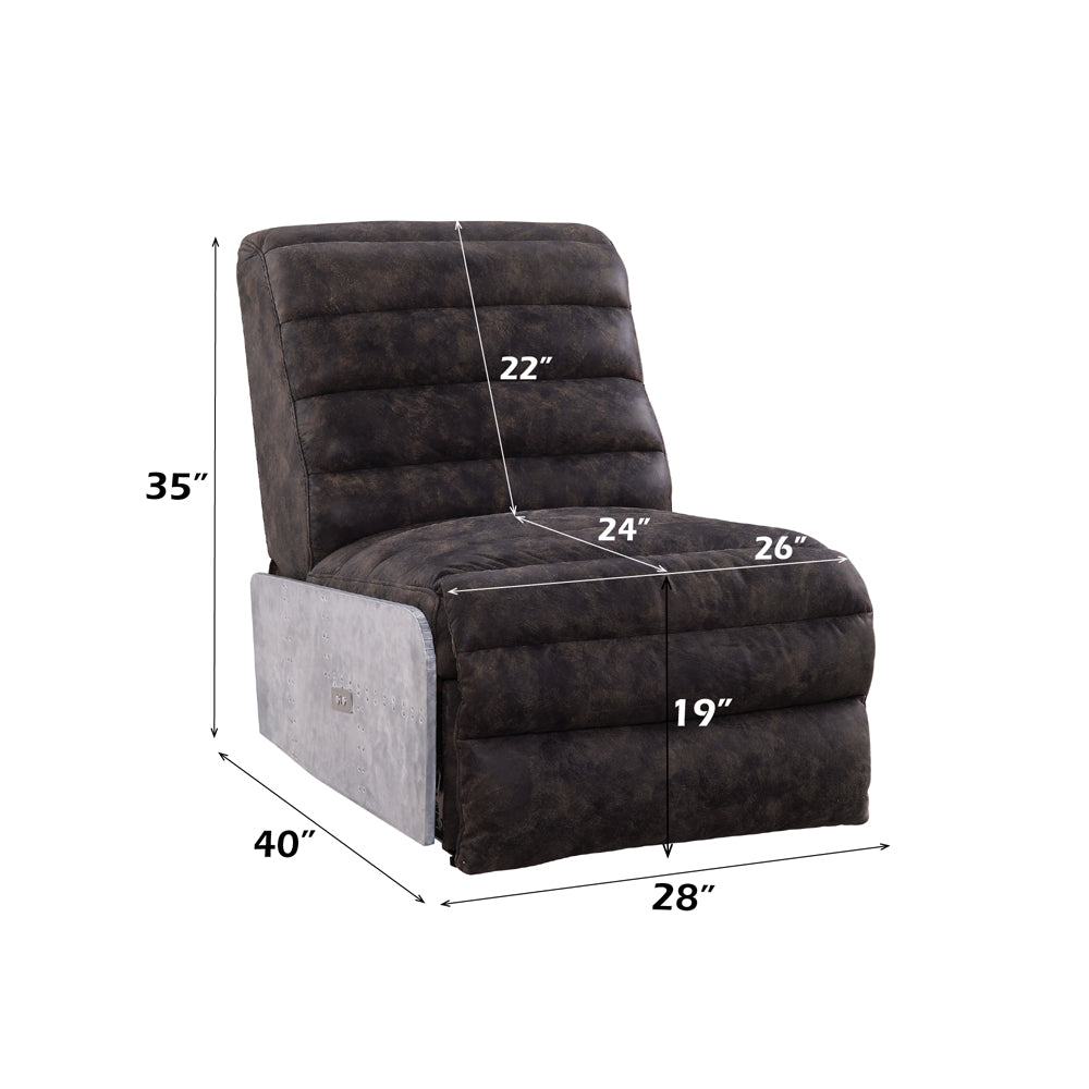 ACME Okzuil Two Tone Gray Top Grain Leather & Aluminum Power Motion Recliner Model 59941