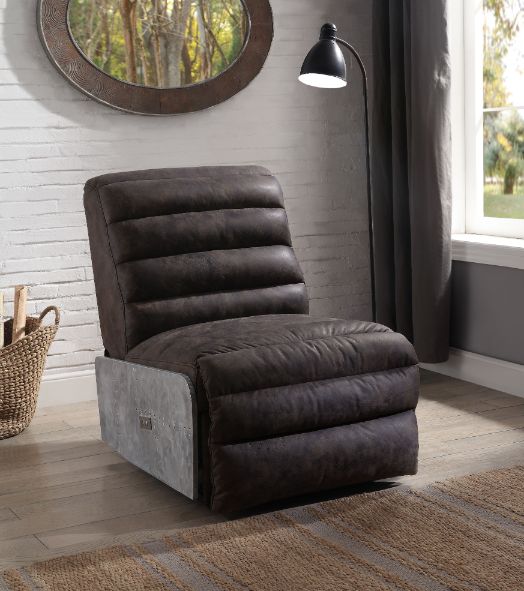 ACME Okzuil Two Tone Gray Top Grain Leather & Aluminum Power Motion Recliner Model 59941