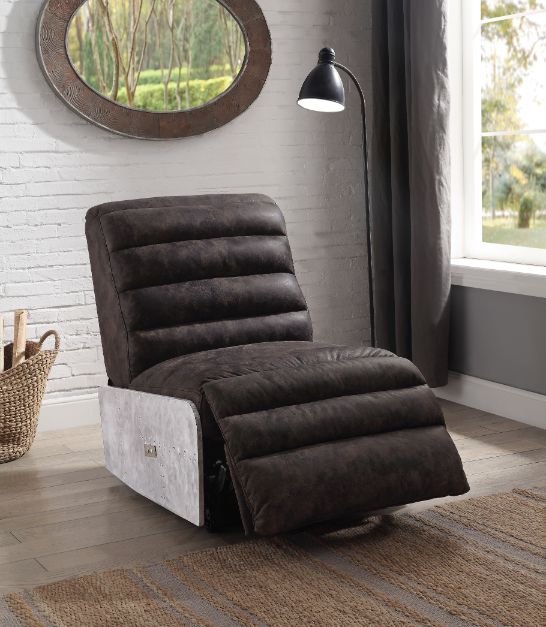 ACME Okzuil Two Tone Gray Top Grain Leather & Aluminum Power Motion Recliner Model 59941
