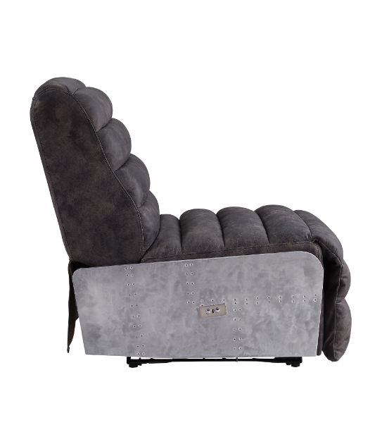 ACME Okzuil Two Tone Gray Top Grain Leather & Aluminum Power Motion Recliner Model 59941