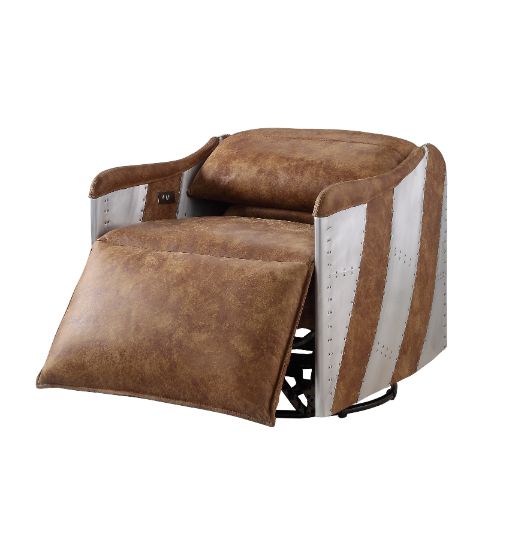 ACME Qalurne Two Tone Mocha Top Grain Leather & Aluminum Power Motion Recliner with Swivel Model 59942