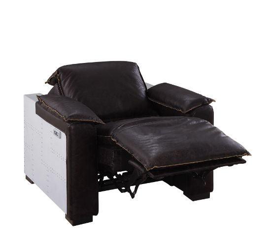 ACME Nernoss Dark Grain Brown Leather & Aluminum Power Motion Recliner Model 59943