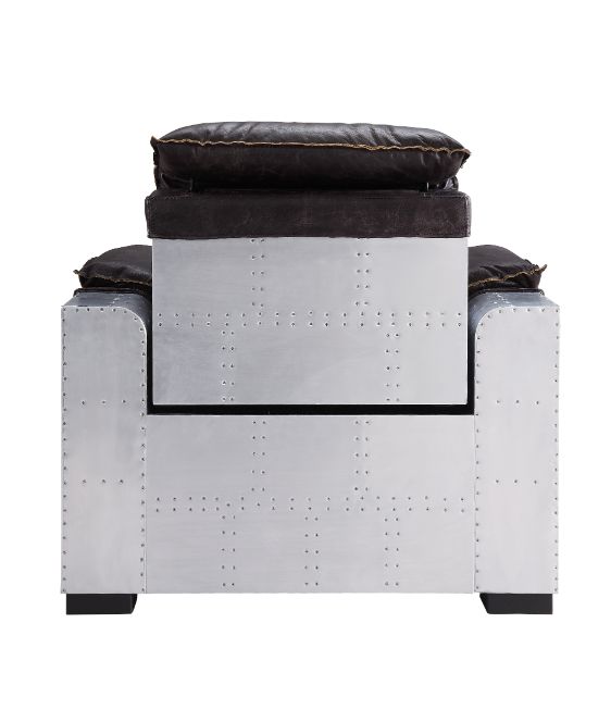 ACME Nernoss Dark Grain Brown Leather & Aluminum Power Motion Recliner Model 59943