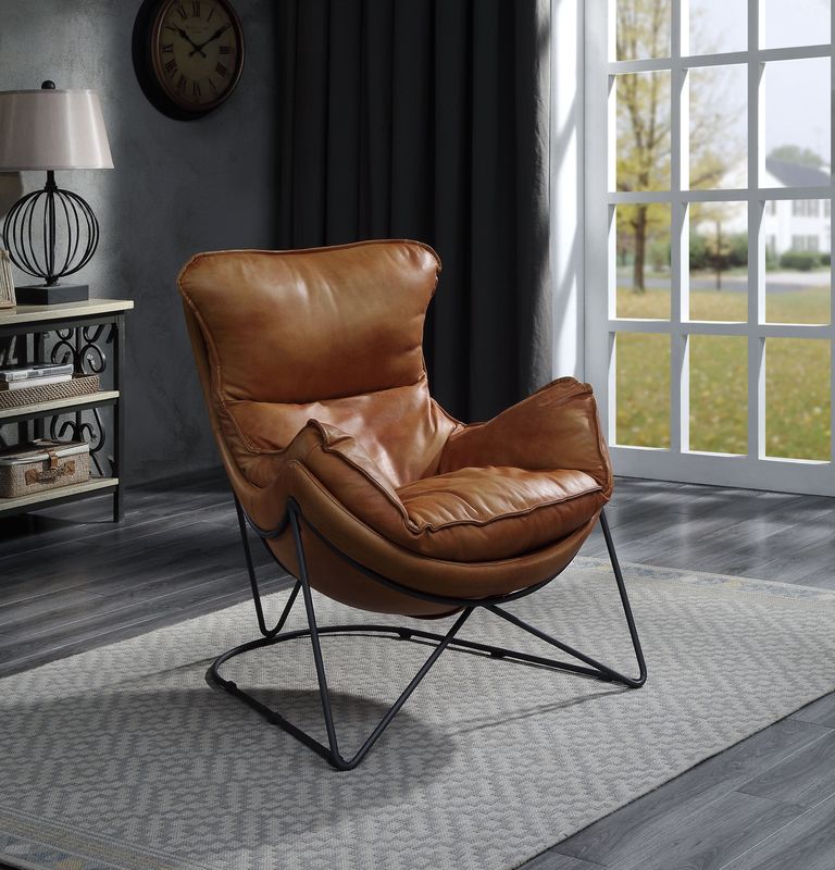 ACME Thurshan Aperol Top Grain Leather & Black Accent Chair Model 59945
