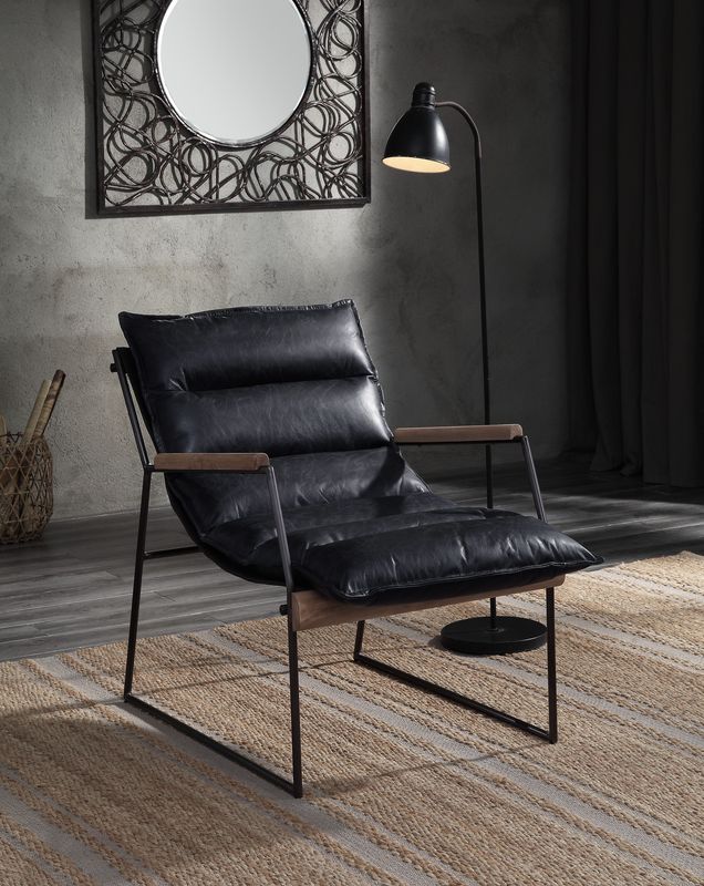 ACME Luberzo Distress Espresso Top Grain Leather & Matt Iron Accent Chair Model 59946
