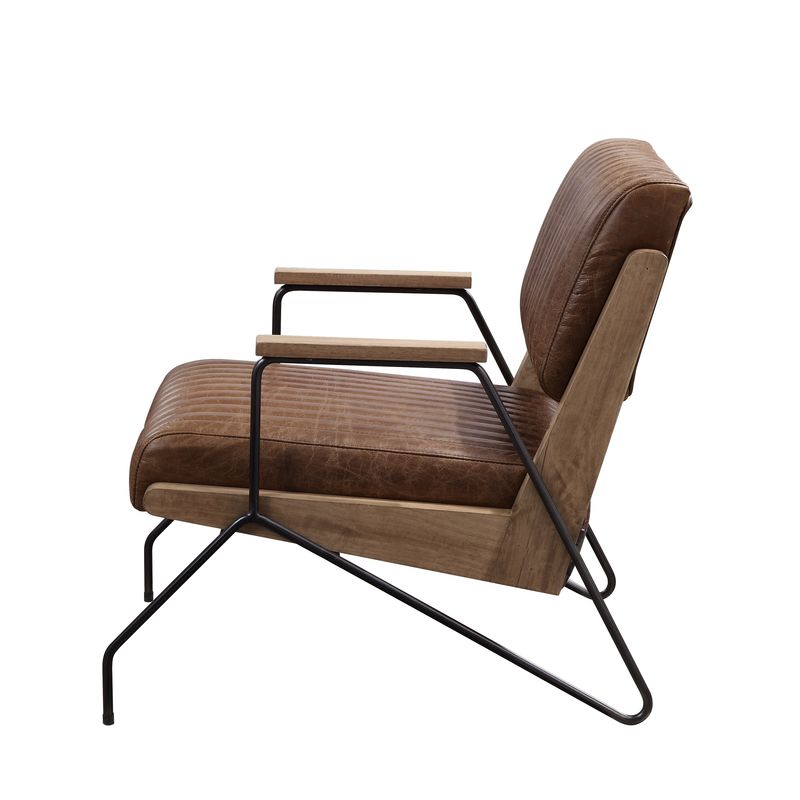 ACME Eacnlz Cocoa Top Grain Leather & Matt Iron Accent Chair Model 59947
