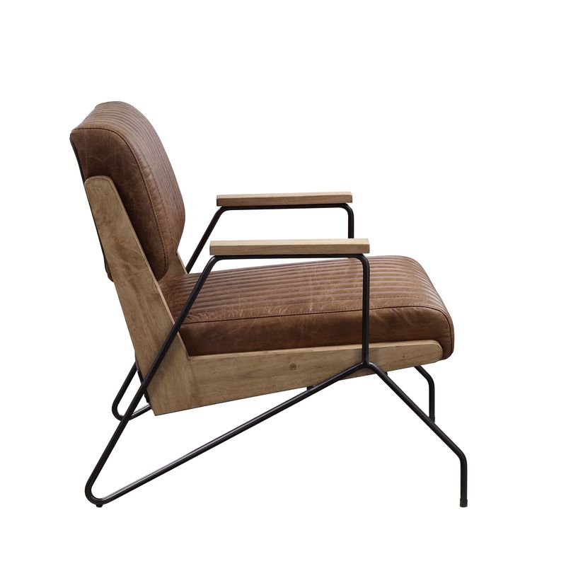 ACME Eacnlz Cocoa Top Grain Leather & Matt Iron Accent Chair Model 59947