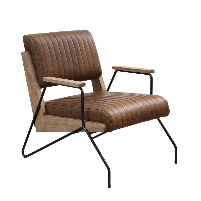 ACME Eacnlz Cocoa Top Grain Leather & Matt Iron Accent Chair Model 59947