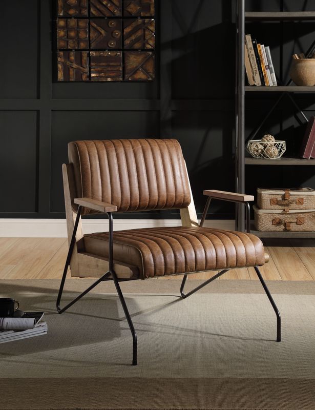 ACME Eacnlz Cocoa Top Grain Leather & Matt Iron Accent Chair Model 59947