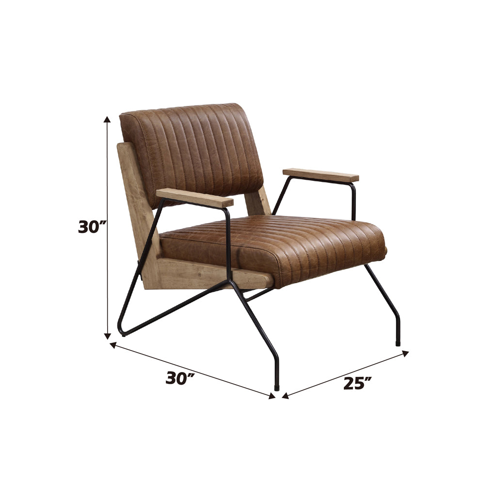 ACME Eacnlz Cocoa Top Grain Leather & Matt Iron Accent Chair Model 59947