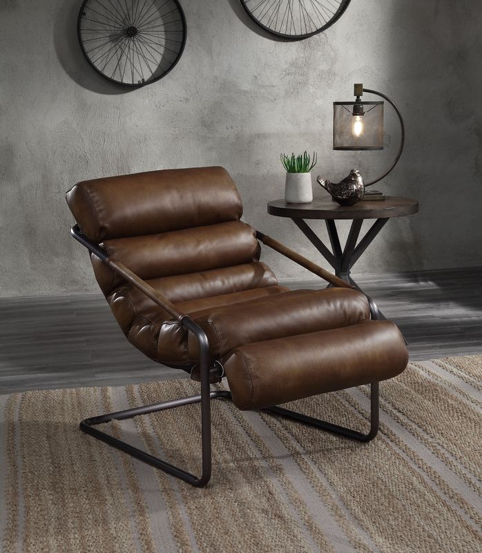 ACME Dolgren Sahara Top Grain Leather & Matt Iron Accent Chair Model 59948