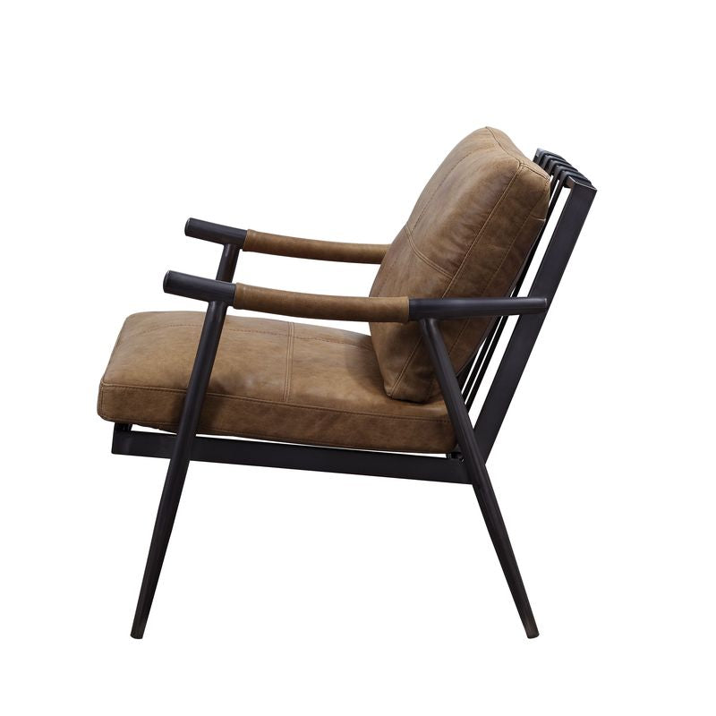 ACME Anzan Berham Chestnut Top Grain Leather & Matt Iron Accent Chair Model 59949