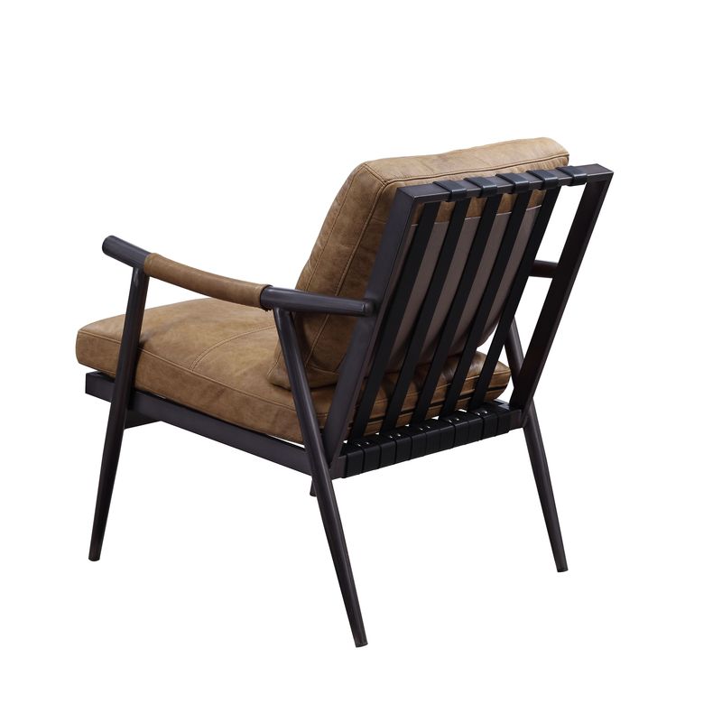 ACME Anzan Berham Chestnut Top Grain Leather & Matt Iron Accent Chair Model 59949