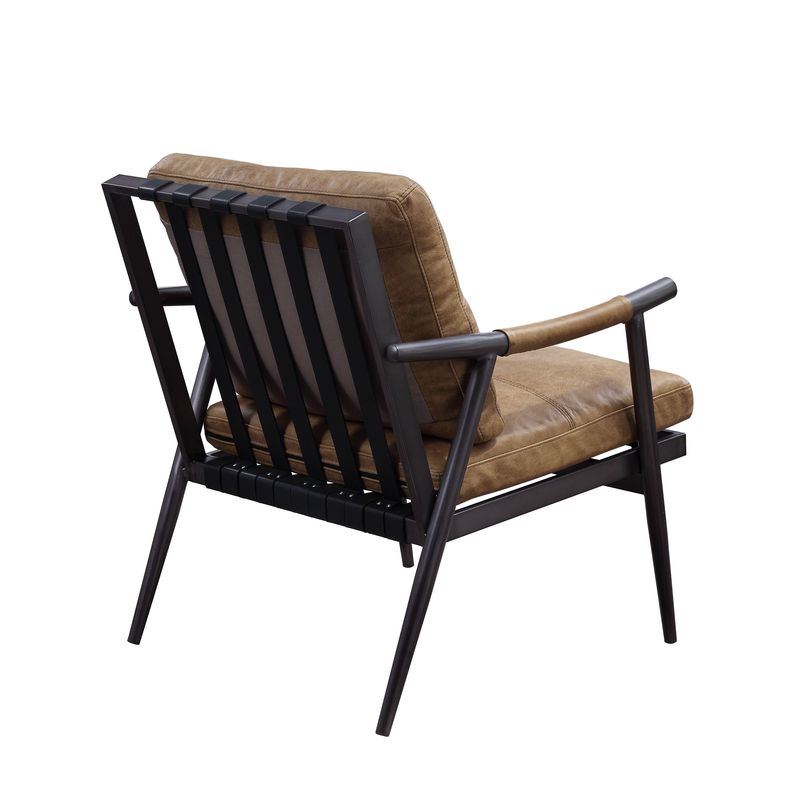 ACME Anzan Berham Chestnut Top Grain Leather & Matt Iron Accent Chair Model 59949