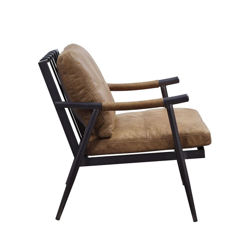 ACME Anzan Berham Chestnut Top Grain Leather & Matt Iron Accent Chair Model 59949