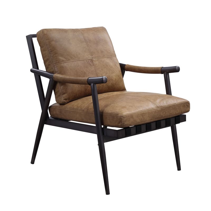 ACME Anzan Berham Chestnut Top Grain Leather & Matt Iron Accent Chair Model 59949