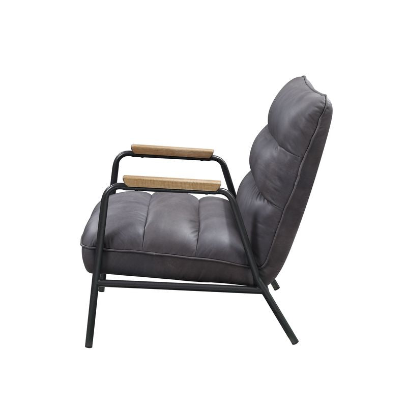 ACME Nignu Gray Top Grain Leather & Matt Iron Accent Chair Model 59950