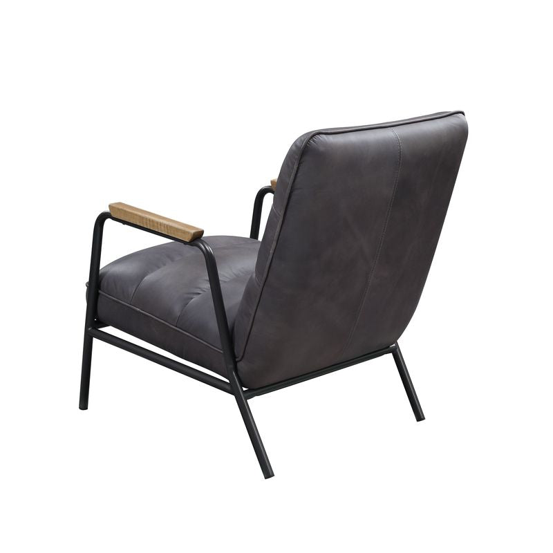 ACME Nignu Gray Top Grain Leather & Matt Iron Accent Chair Model 59950