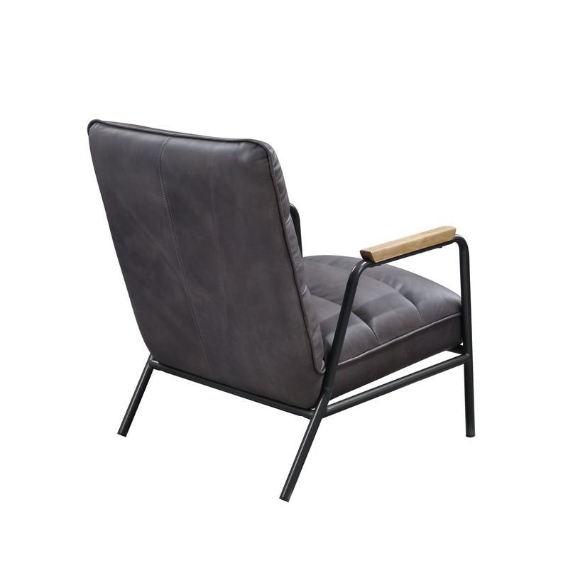 ACME Nignu Gray Top Grain Leather & Matt Iron Accent Chair Model 59950