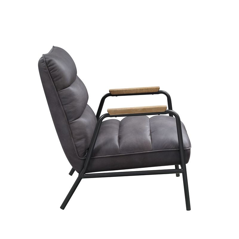 ACME Nignu Gray Top Grain Leather & Matt Iron Accent Chair Model 59950
