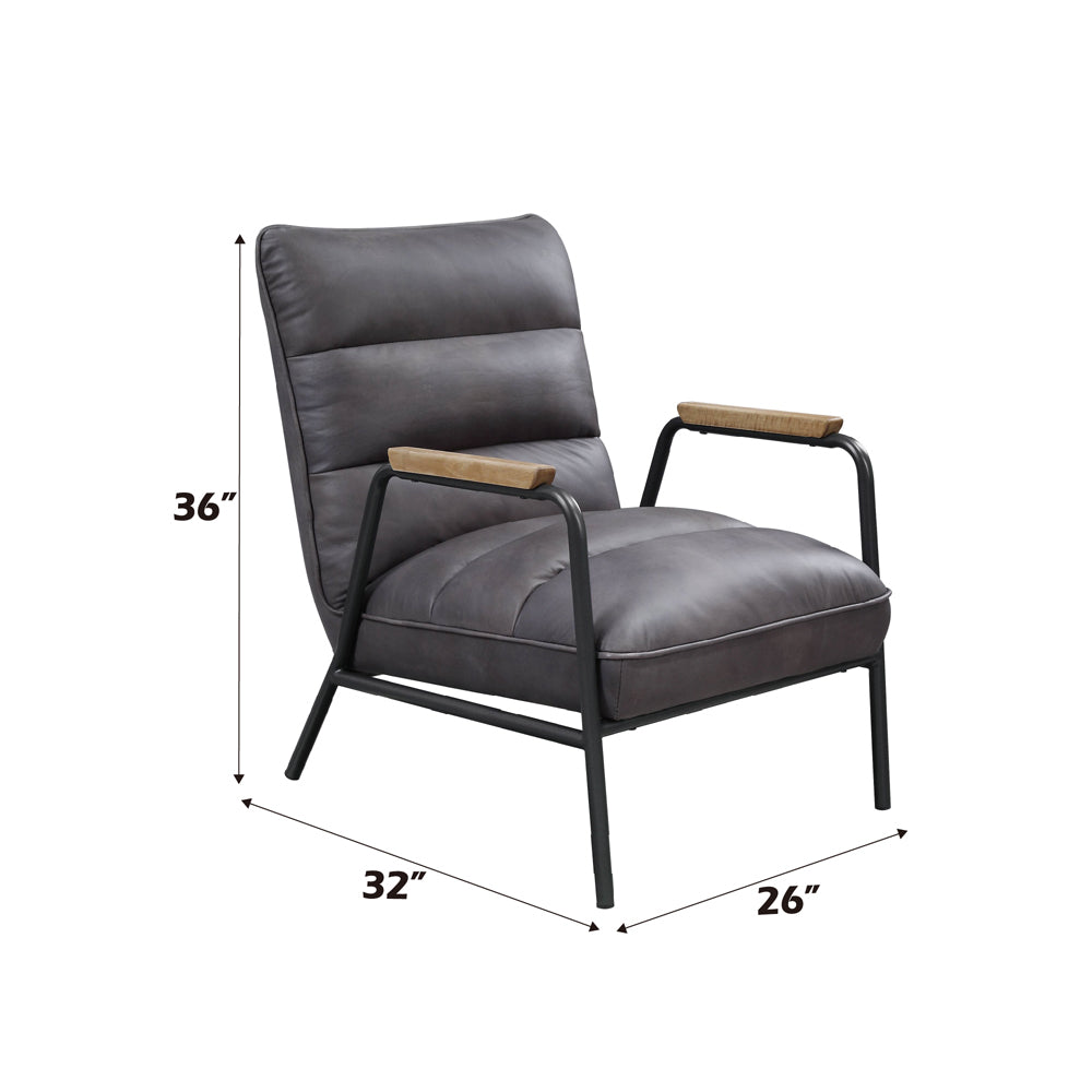ACME Nignu Gray Top Grain Leather & Matt Iron Accent Chair Model 59950