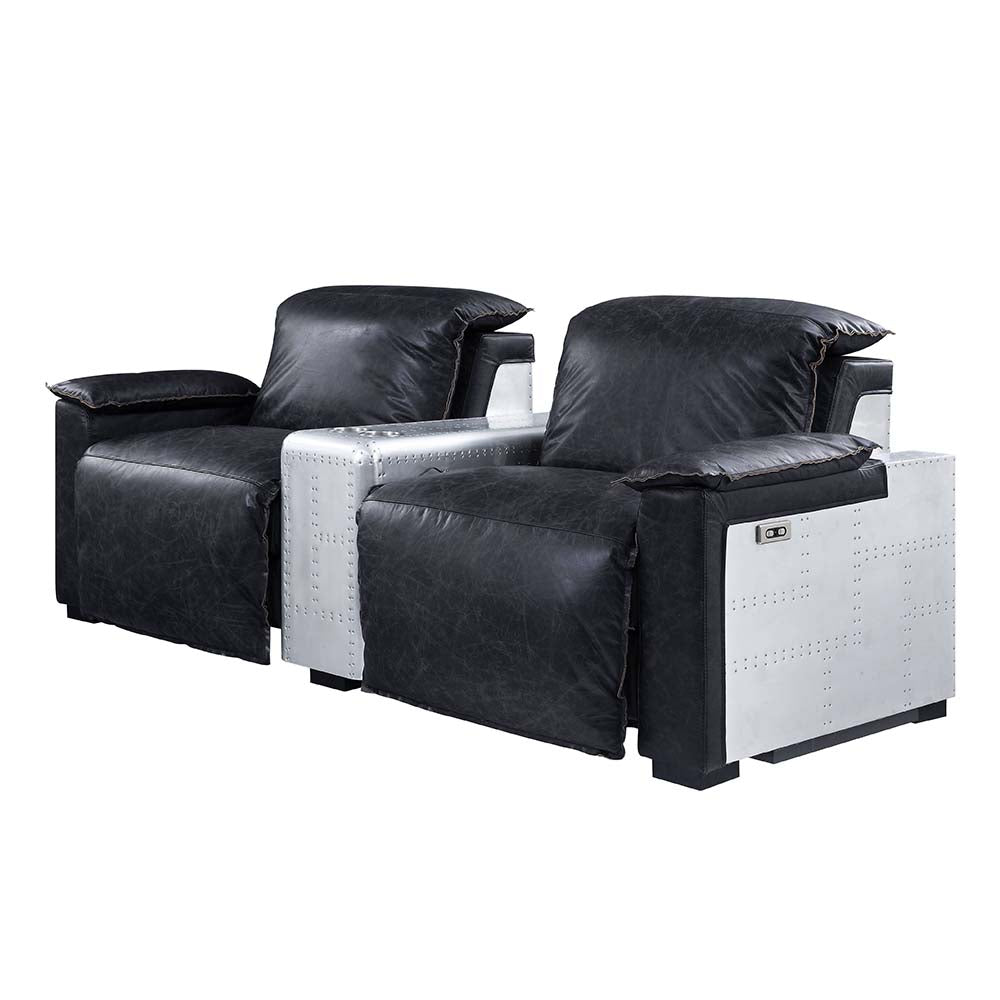 ACME Misezon Black Top Grain Leather & Aluminum Power Motion Recliner Model 59952