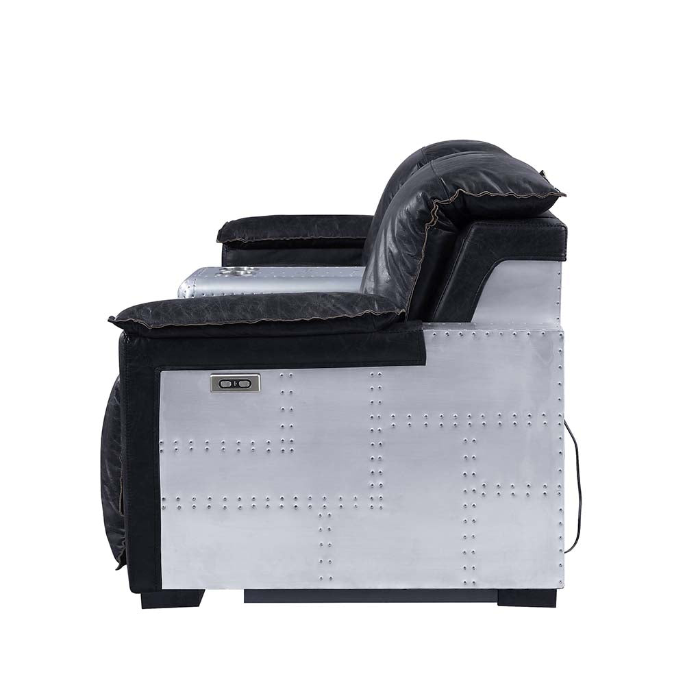 ACME Misezon Black Top Grain Leather & Aluminum Power Motion Recliner Model 59952