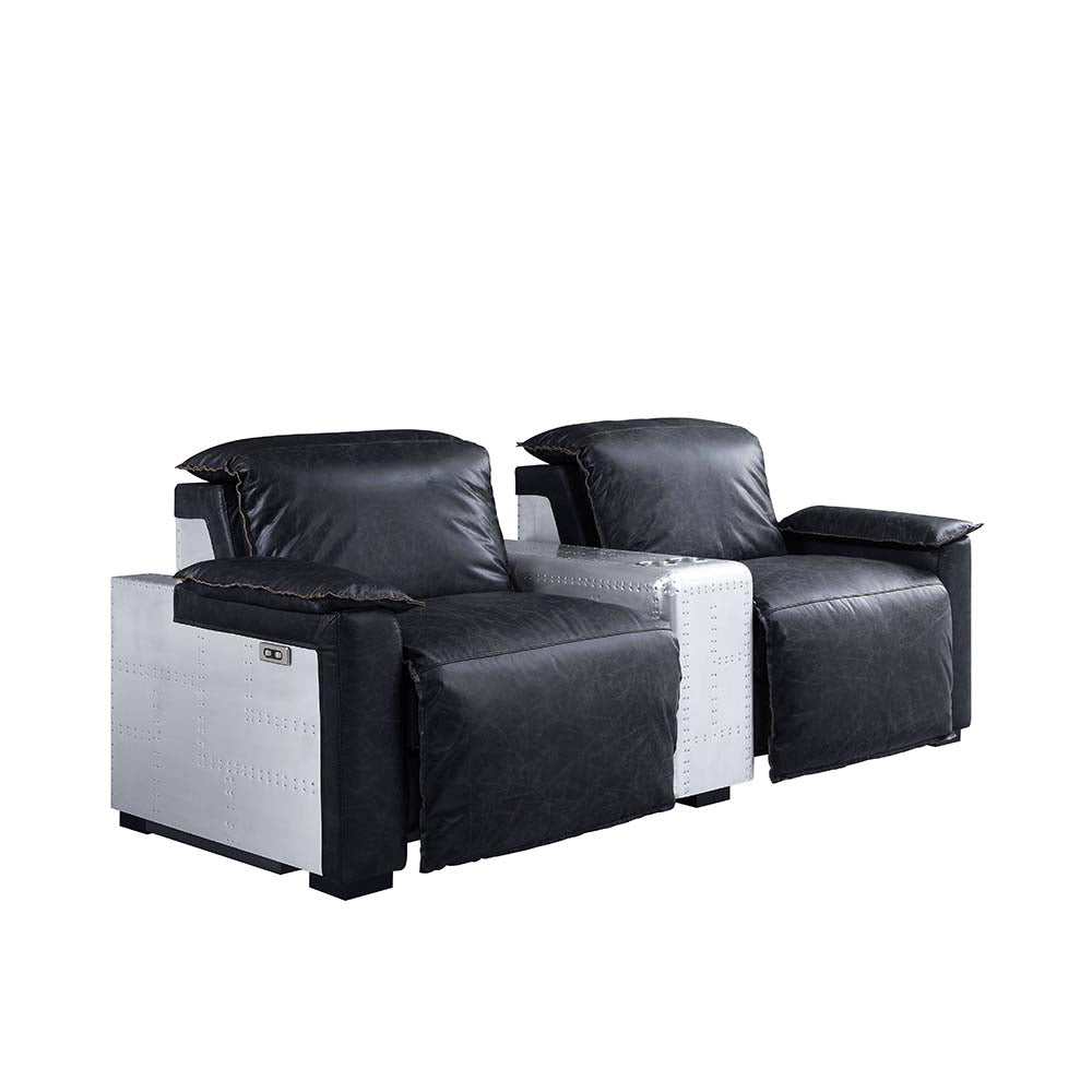 ACME Misezon Black Top Grain Leather & Aluminum Power Motion Recliner Model 59952