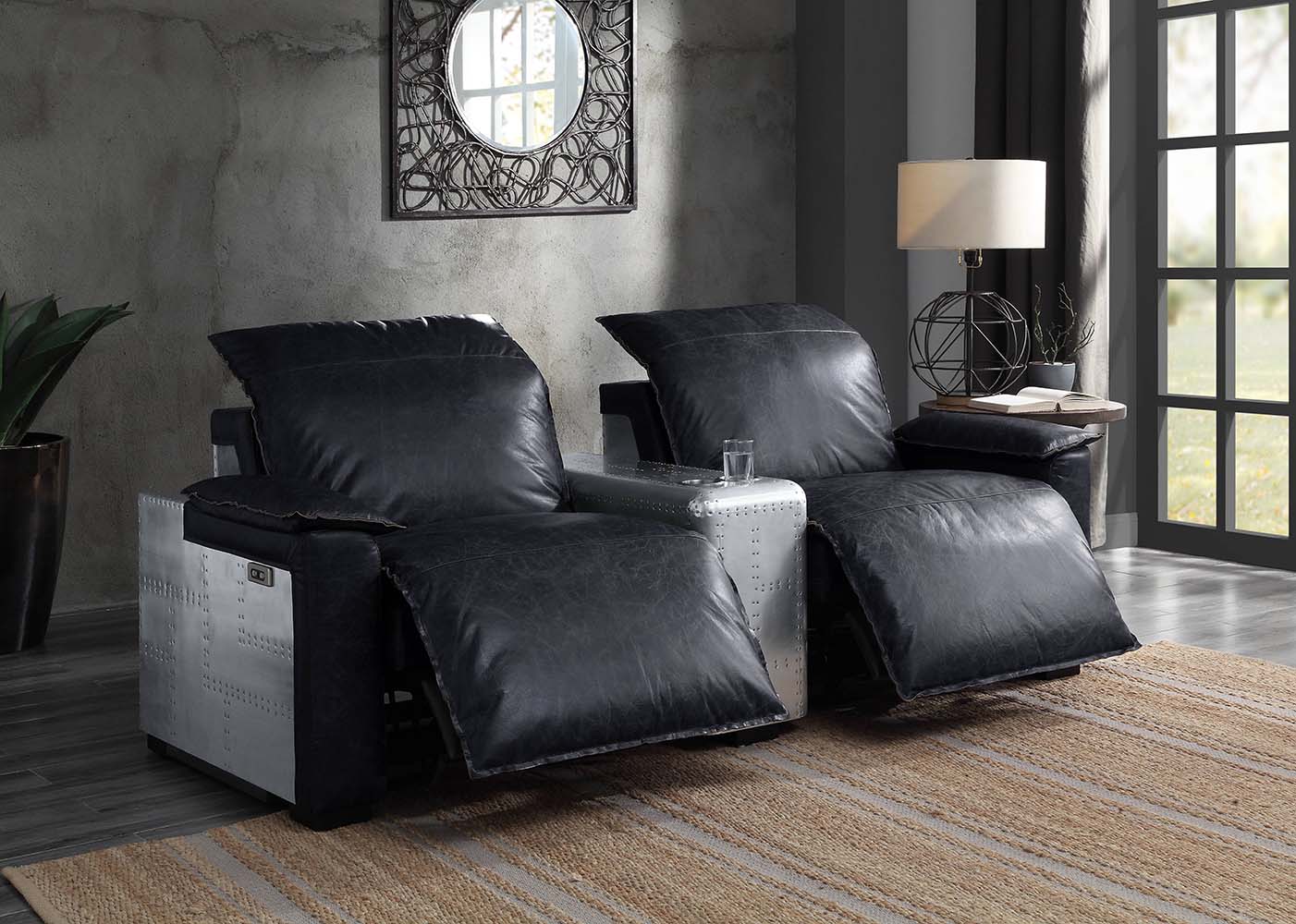 ACME Misezon Black Top Grain Leather & Aluminum Power Motion Recliner Model 59952