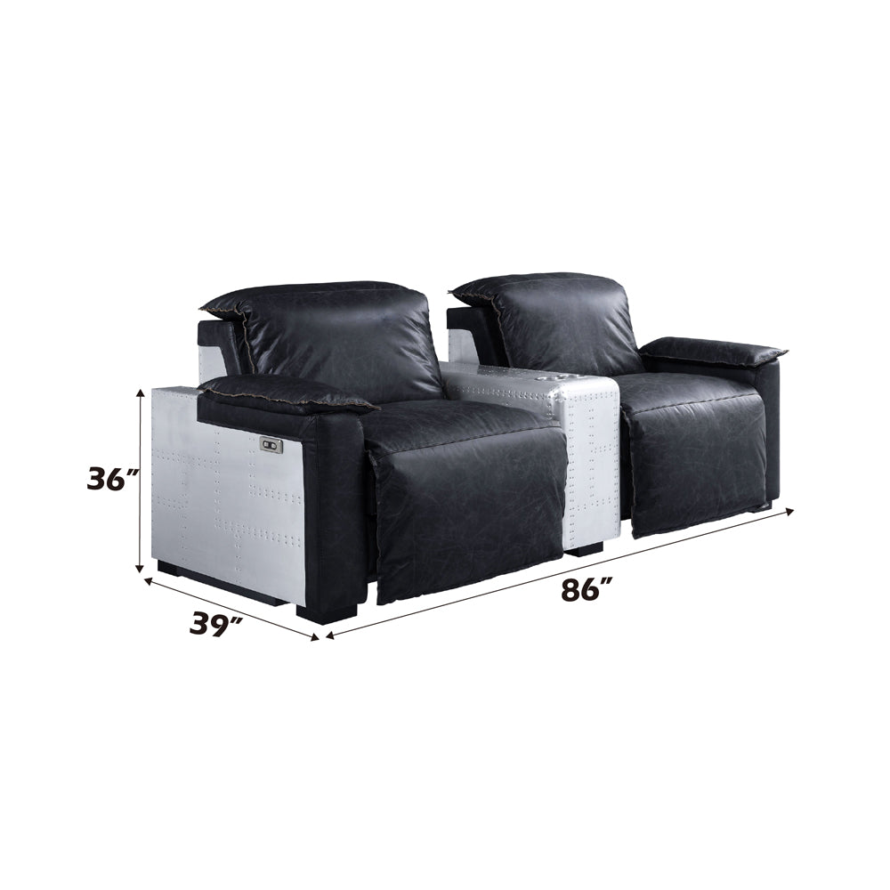 ACME Misezon Black Top Grain Leather & Aluminum Power Motion Recliner Model 59952