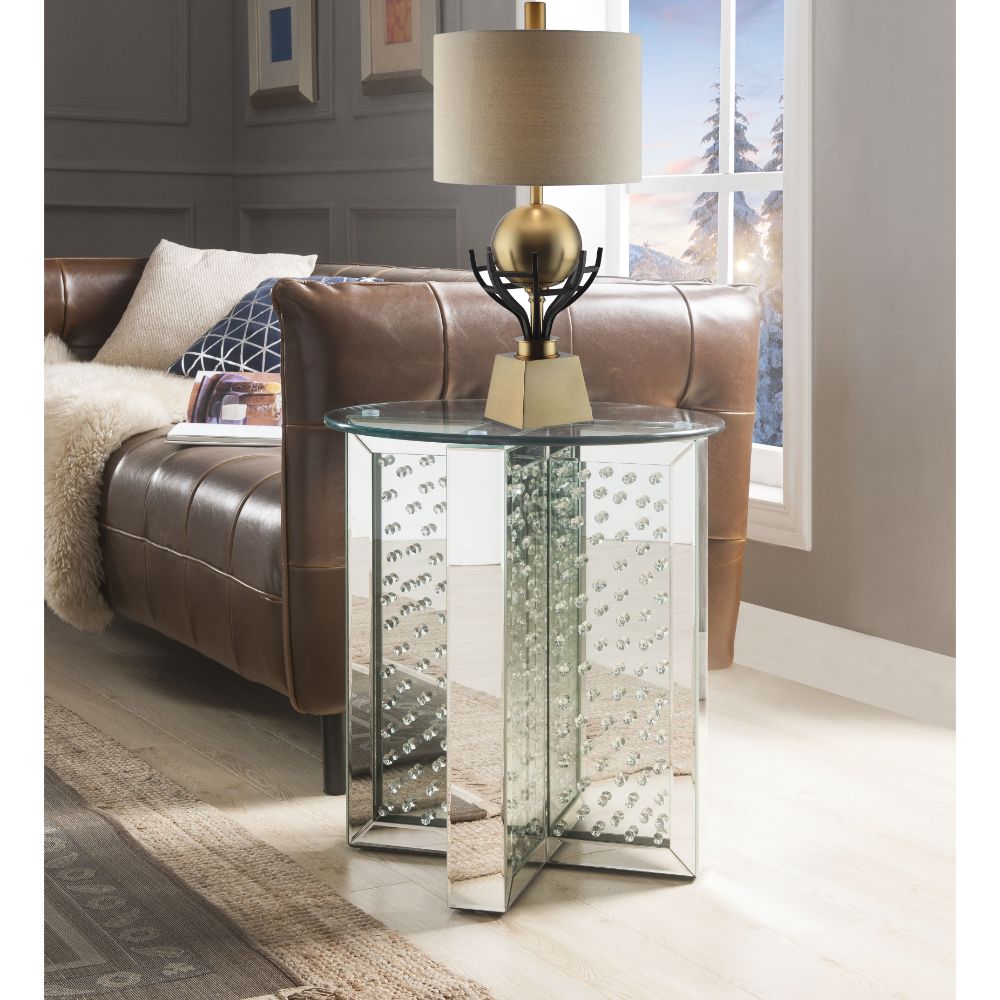 ACME Nysa Mirrored & Faux Crystals End Table Model 80217