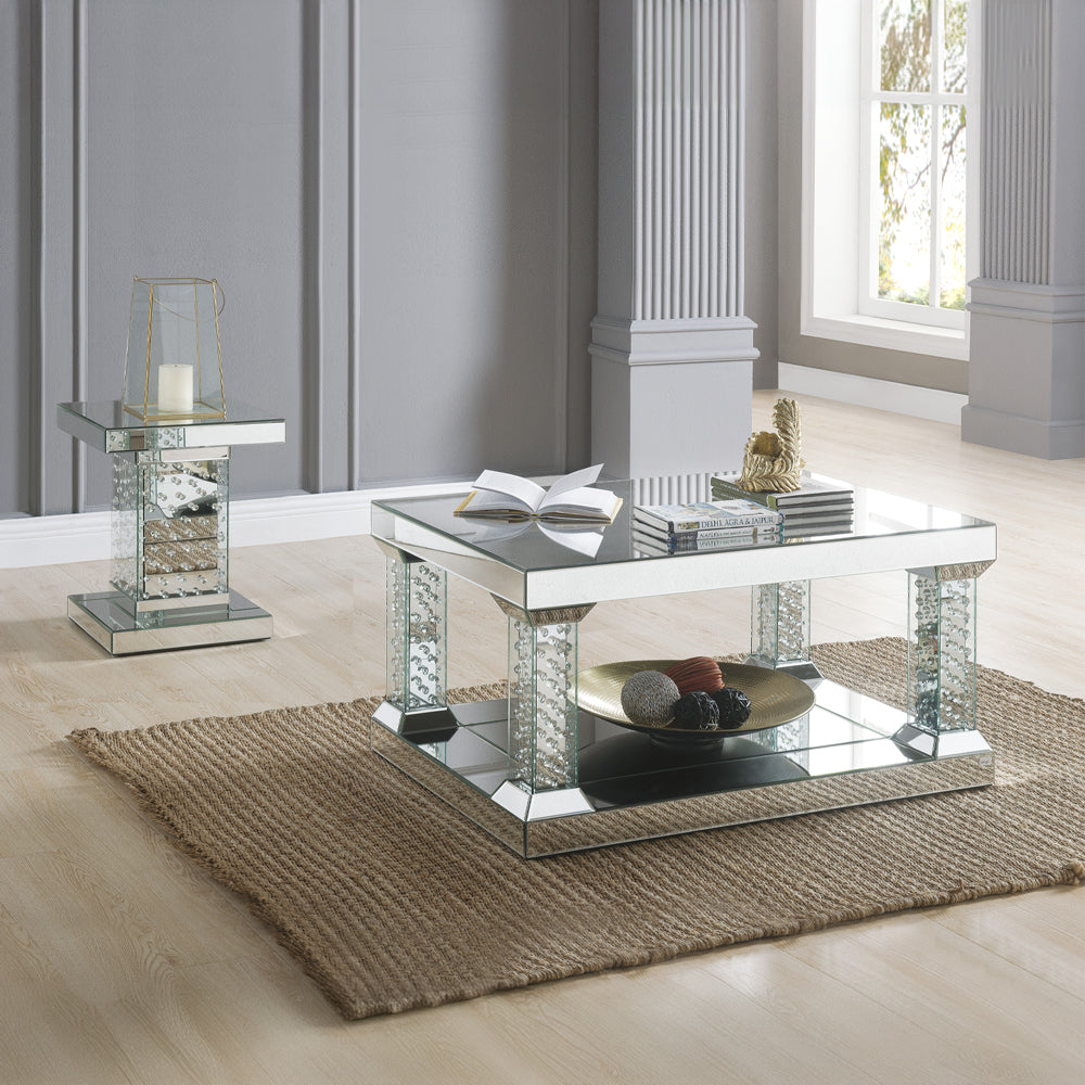 ACME Nysa Mirrored & Faux Crystals End Table Model 80284