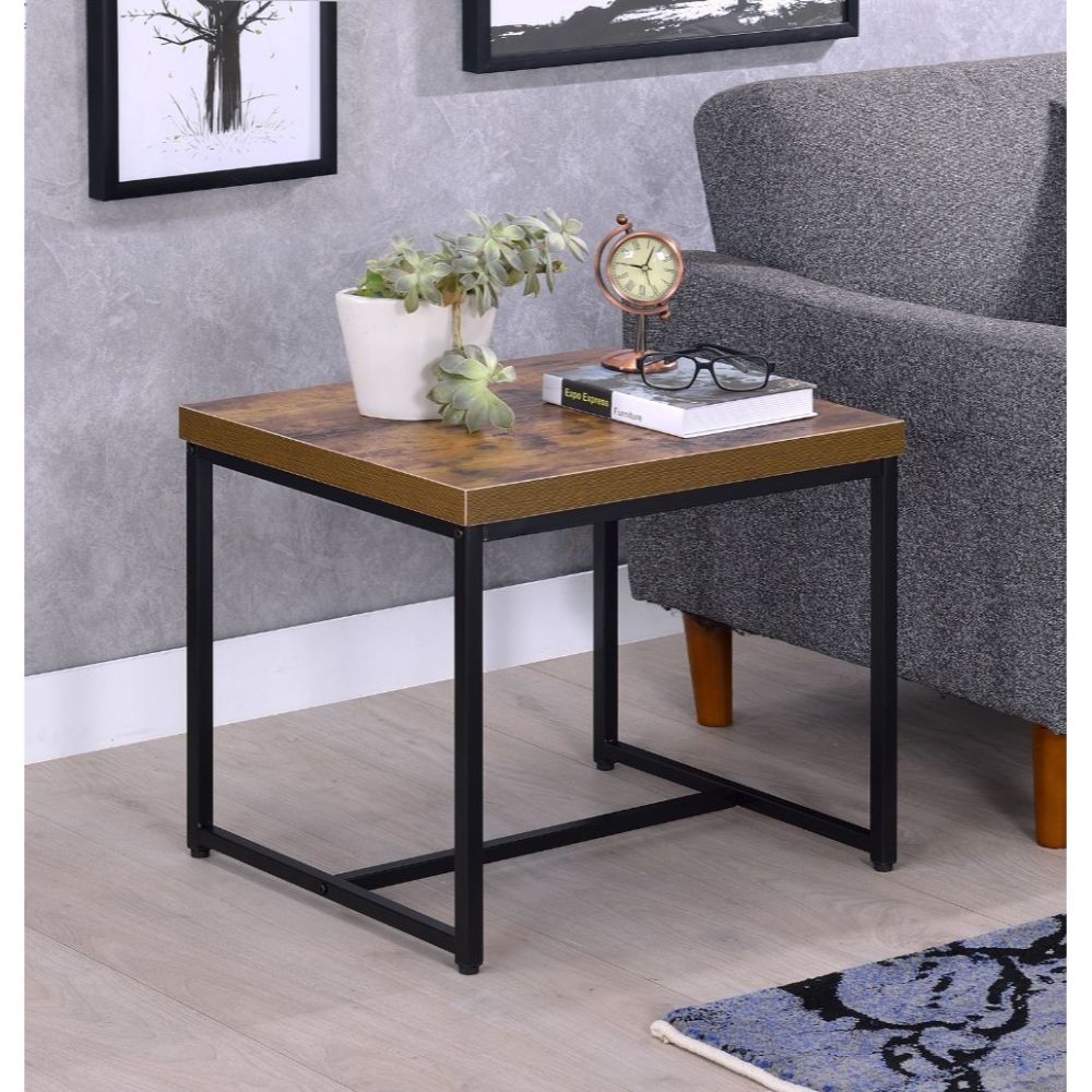 ACME Bob Weathered Oak & Black End Table Model 80617