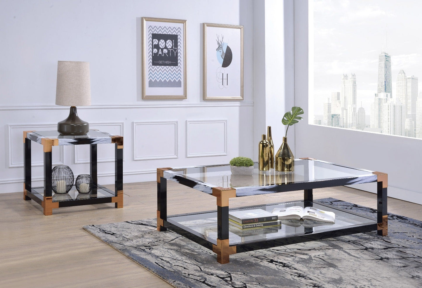 ACME Lafty White Brushed & Clear Glass Coffee Table Model 81000