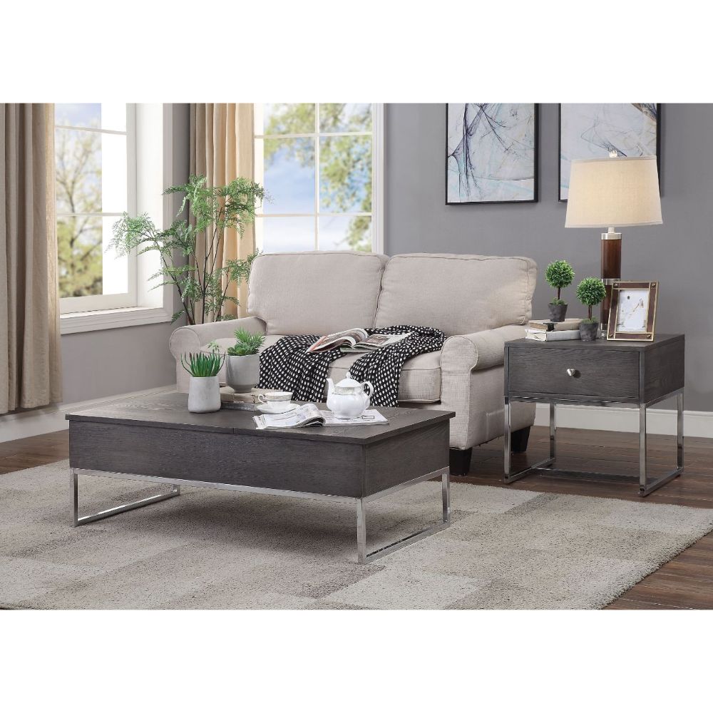 ACME Iban Gray Oak & Chrome Coffee Table with Lift Top Model 81170