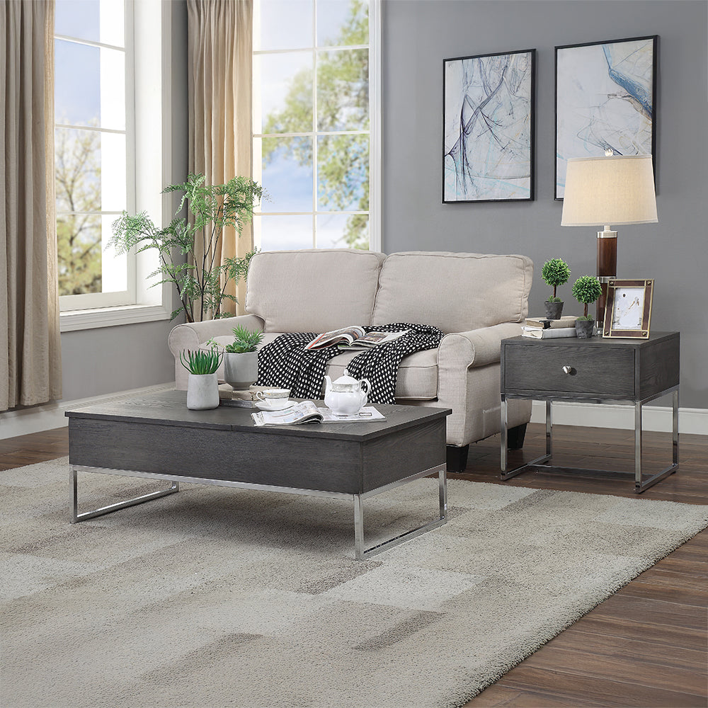 ACME Iban Gray Oak & Chrome End Table Model 81172