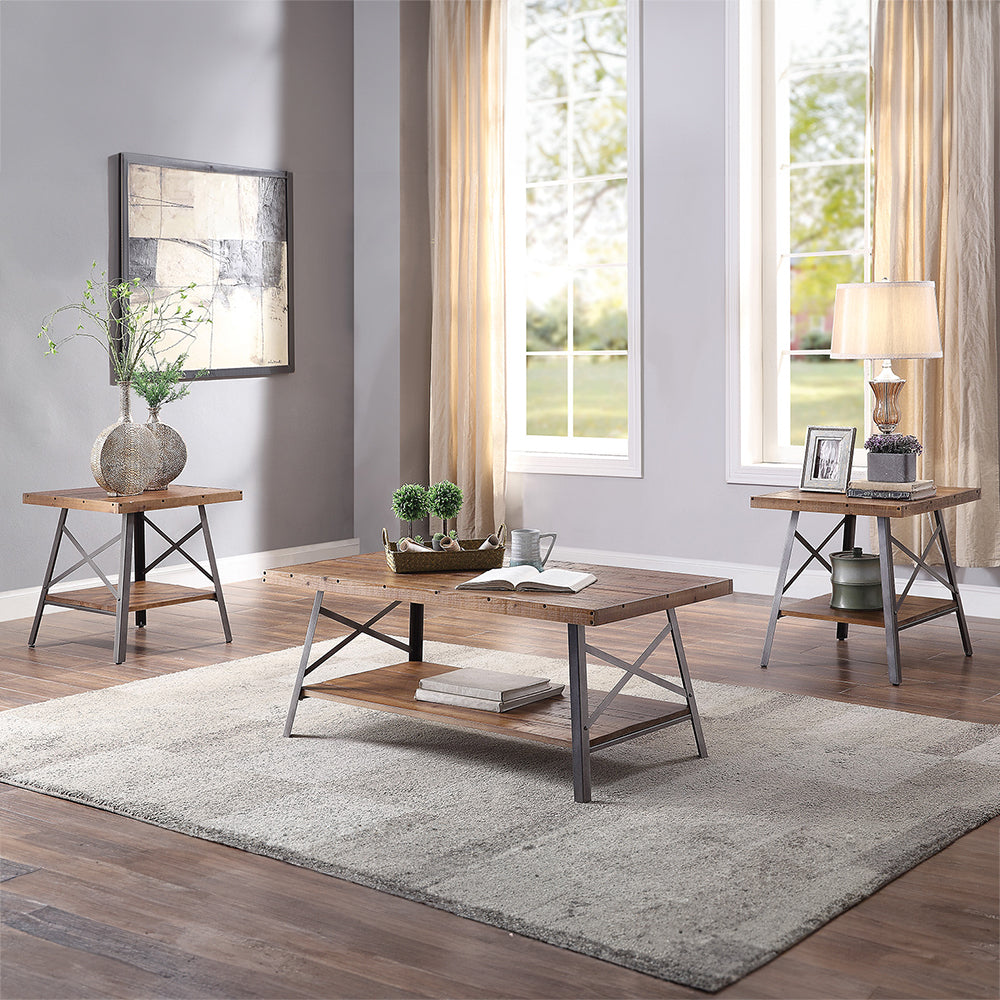 ACME Ikram Weathered Oak & Sandy Black Coffee Table Model 81175
