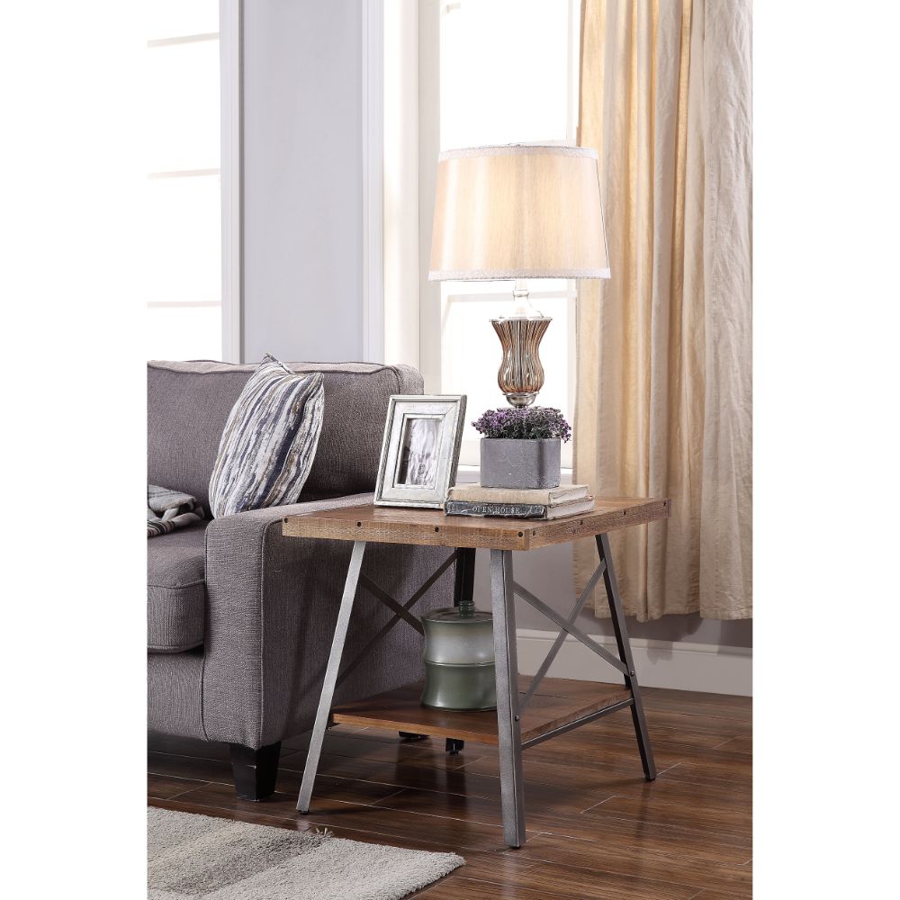 ACME Ikram Weathered Oak & Sandy Black End Table (Set-2) Model 81177