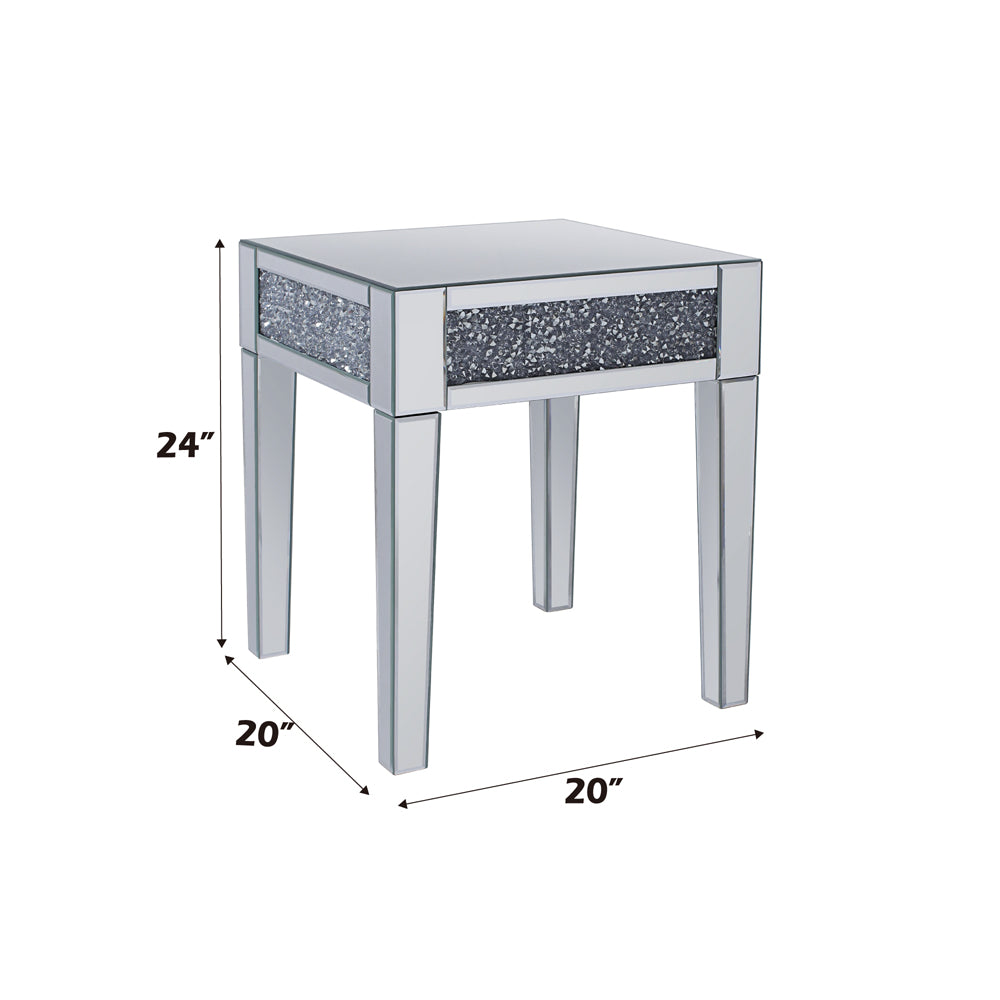 ACME Noralie Mirrored & Faux Diamonds End Table Model 81417